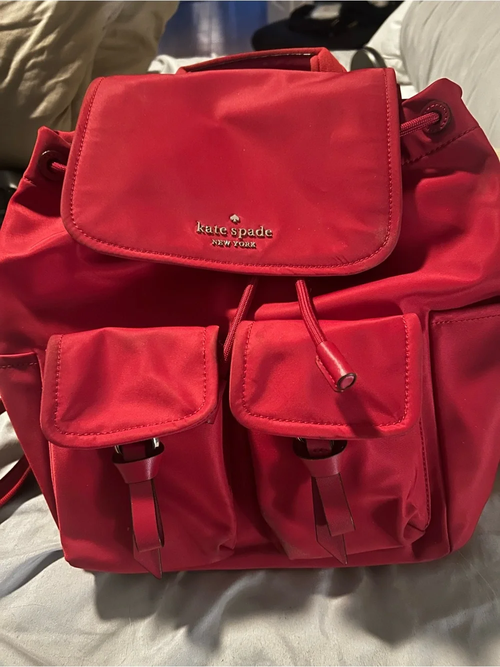 Kate Spade Red Nylon Backpack - Women's Fashion Bag